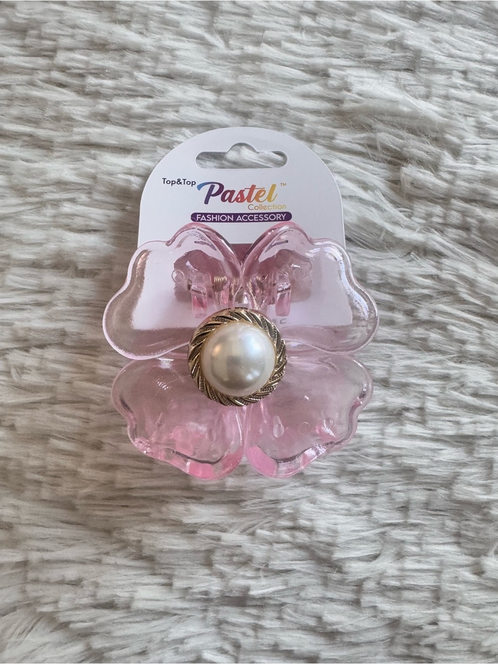 Pastel Pink Flower Hair Clip with Pearl Accent